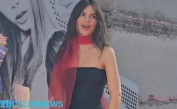 Emily Ratajkowski looks effortlessly stylish in a black mini dress