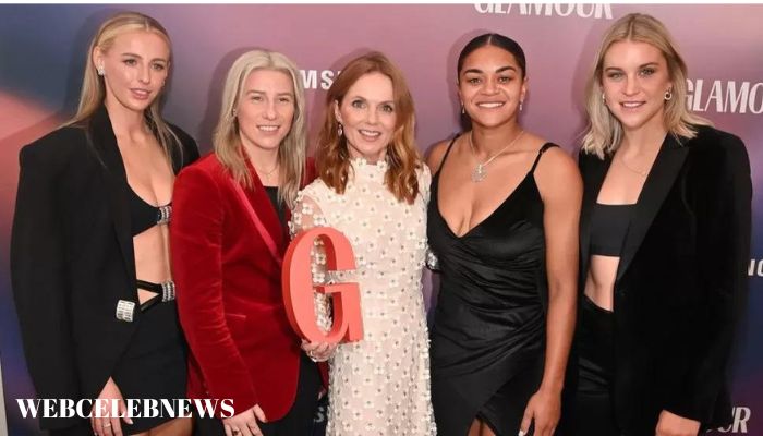 Alessia Russo, Chloe Kelly, Bethany England, Jess Carter, and Geri Horner posed for photos with the Spice Girls.